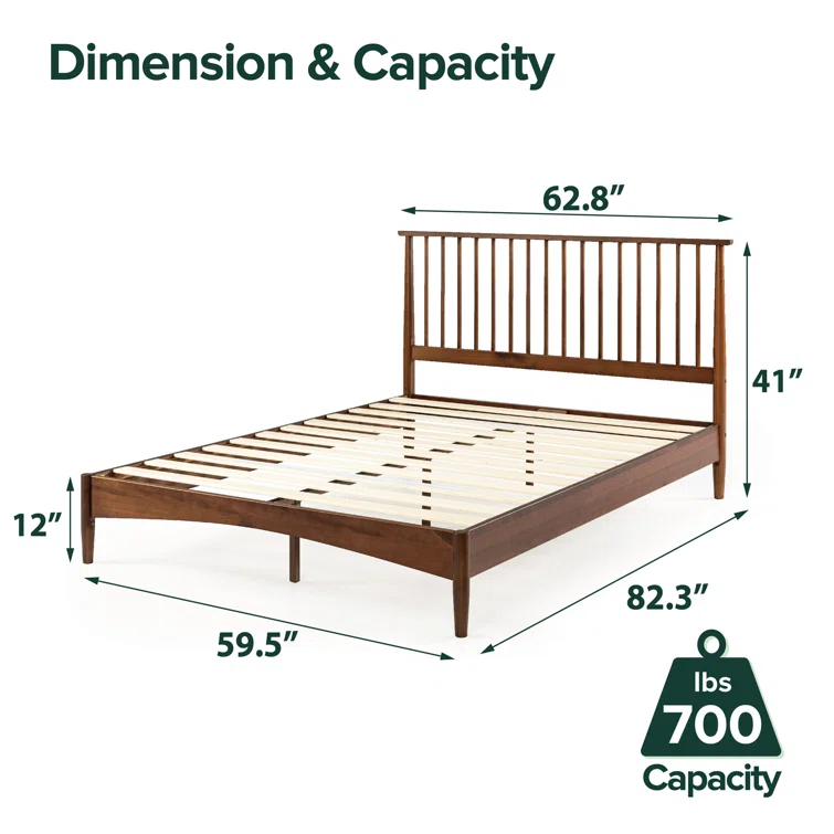 Rashay Mid-Century Modern Solid Wood Spindle Platform Bed