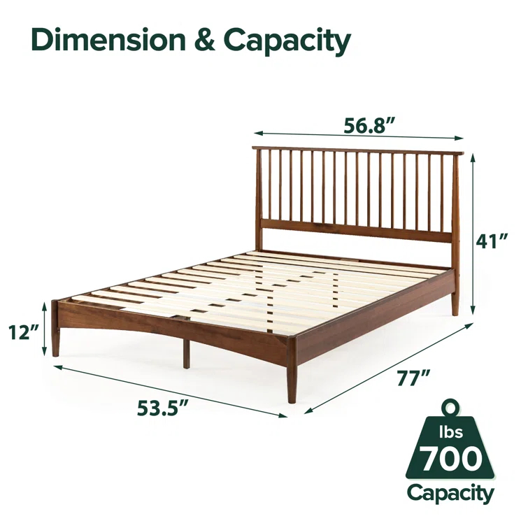 Rashay Mid-Century Modern Solid Wood Spindle Platform Bed