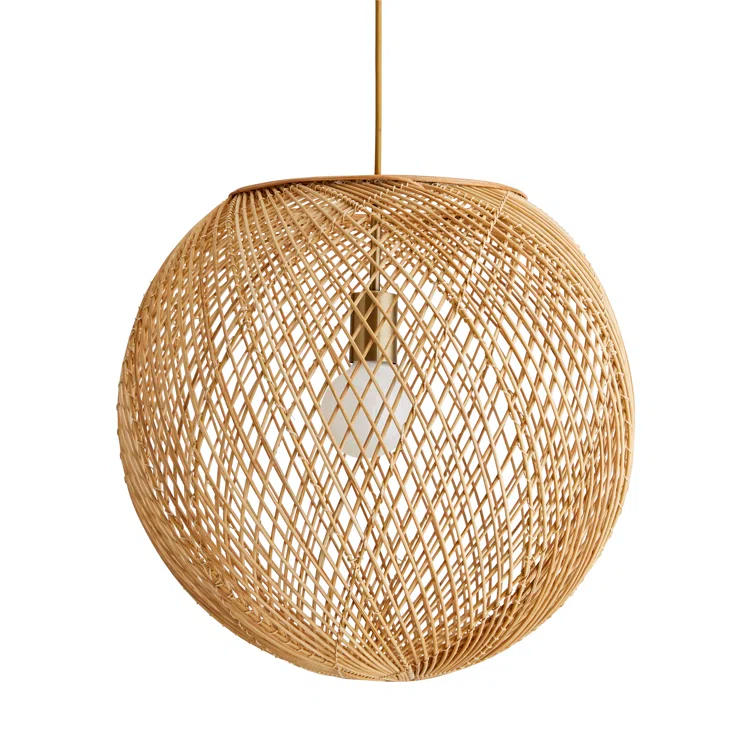 Indiana Antique Brass and Rattan Globe Pendant Light