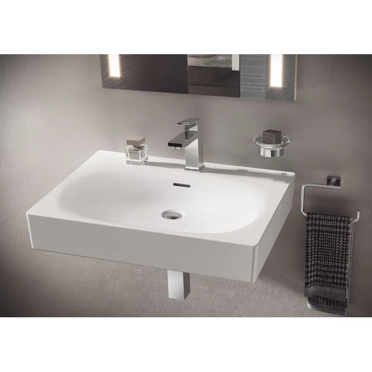 Eurocube® Alpine White Rectangular Wall Mount Bathroom Sink with Overflow