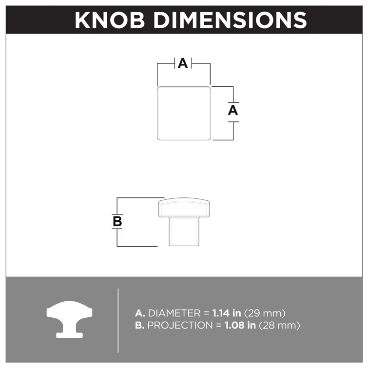 1 3/16" Length Square Knob