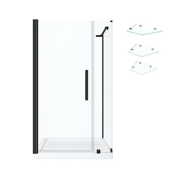Endless Pasadena 40" W x 72" H Corner Frameless Shower Kit, Door, Panel, Base, Shelves
