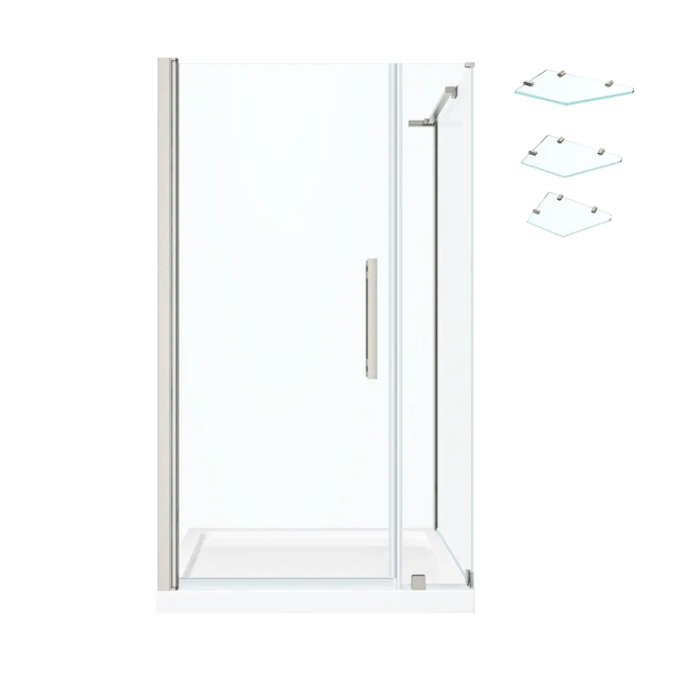 Endless Pasadena 40" W x 72" H Corner Frameless Shower Kit, Door, Panel, Base, Shelves