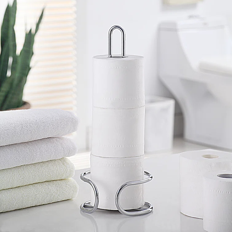 Heavy Wire Gauge Spare Bathroom Toilet Tissue Paper Roll Holder Storage Stand
