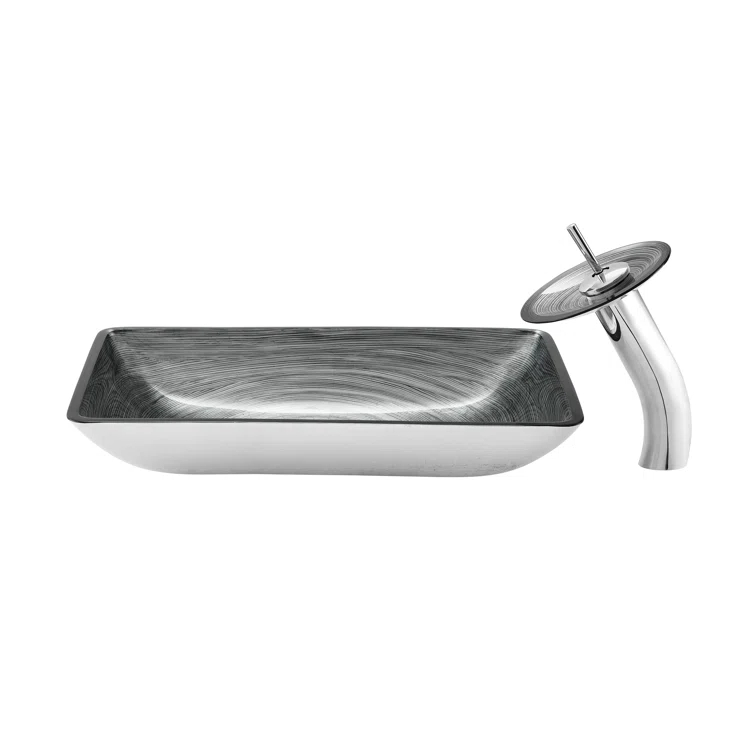 Cascade Rectangular Glass Vessel Sink with Faucet