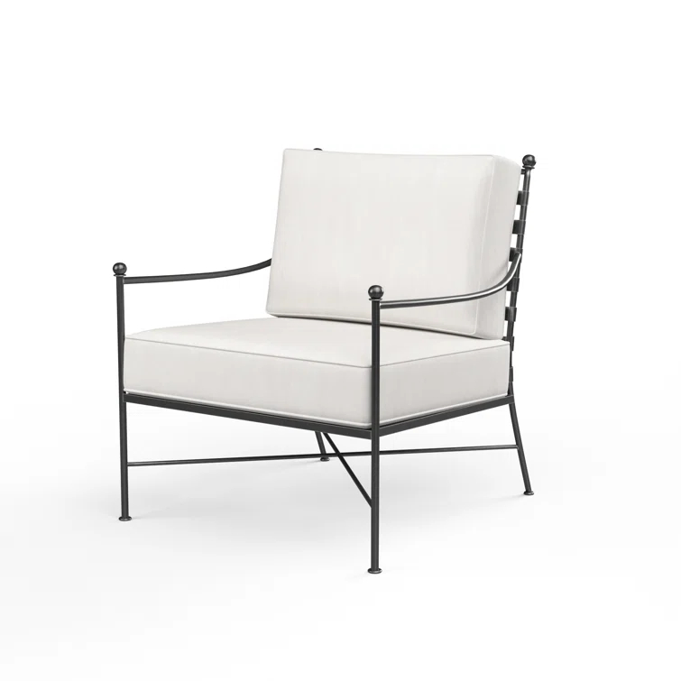 Provence Dark Grey Wrought Iron Outdoor Lounge Chair with Sunbrella Cushions