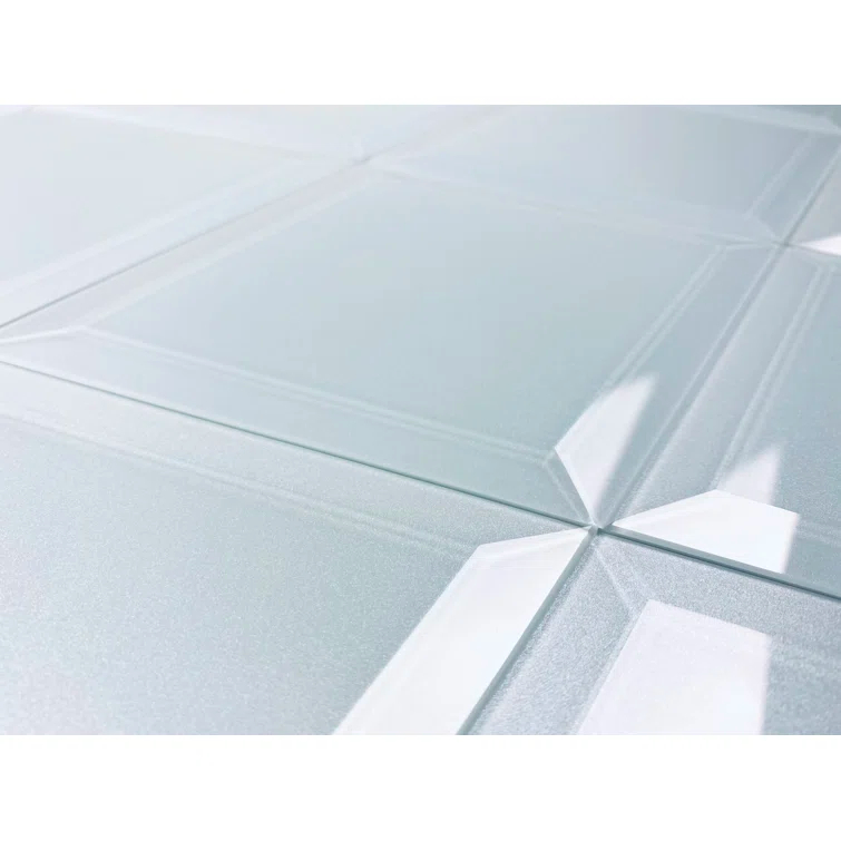Abolos Frosted Elegance 6 in. x 8 in. Diamond Grade Glass Beveled Diamond Decorative Kitchen & Bathroom Wall Tile