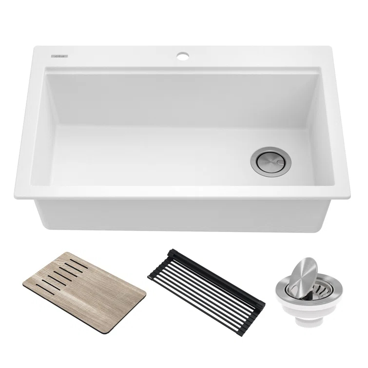 33 in. KRAUS Bellucci Workstation Drop-In Granite Composite Single Bowl Kitchen Sink with Accessories