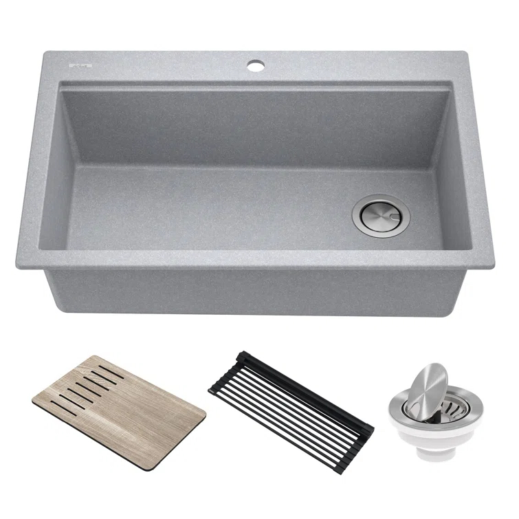 33 in. KRAUS Bellucci Workstation Drop-In Granite Composite Single Bowl Kitchen Sink with Accessories