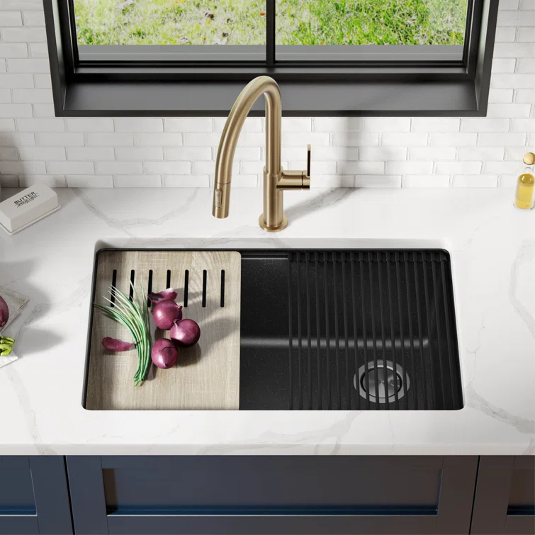 29 in. KRAUS Bellucci Workstation Undermount Granite Composite Single Bowl Kitchen Sink with Accessories