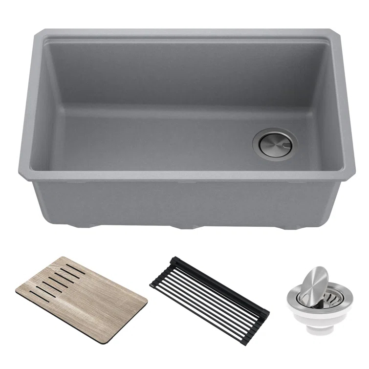29 in. KRAUS Bellucci Workstation Undermount Granite Composite Single Bowl Kitchen Sink with Accessories