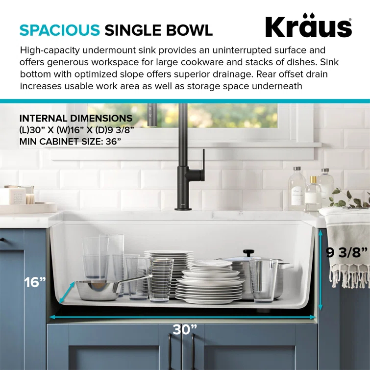 Kraus Bellucci 32 in. Undermount Quartz Composite Single Bowl Kitchen Sink with Accessories