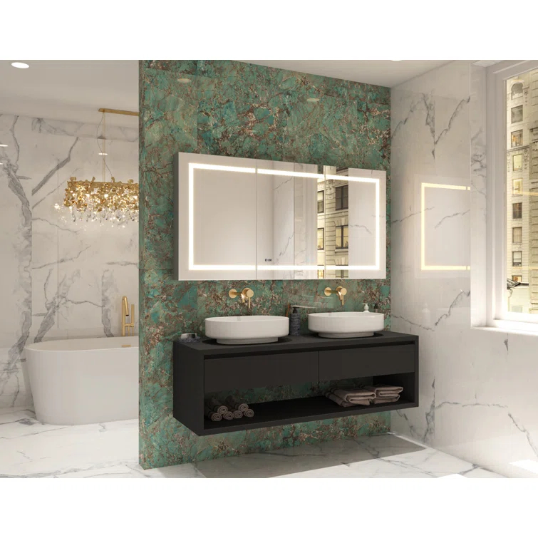 AQUADOM Signature Royale LED Medicine Cabinet, Defogger, LED 3X Makeup Mirror, Electrical Outlets