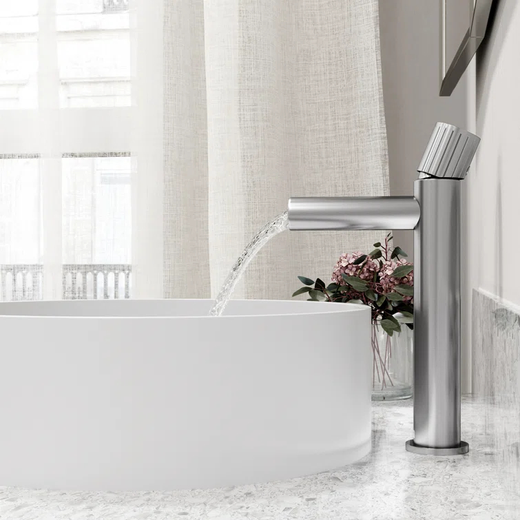 Anvil 16" L x 16" W x 5" H Round White Matte Stone™ Vessel Bathroom Sink with 11" H Faucet