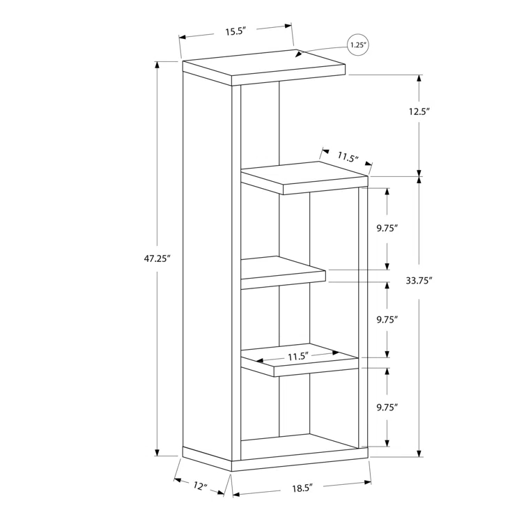 Toto Bookshelf, Bookcase, Etagere, Corner, 5 Tier, 72"H, Office, Bedroom, Laminate, Contemporary
