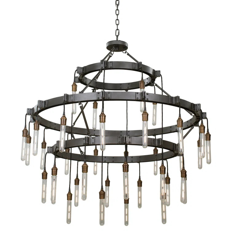 Stuyvesant 36 - Light Steel Dimmable Tiered Chandelier