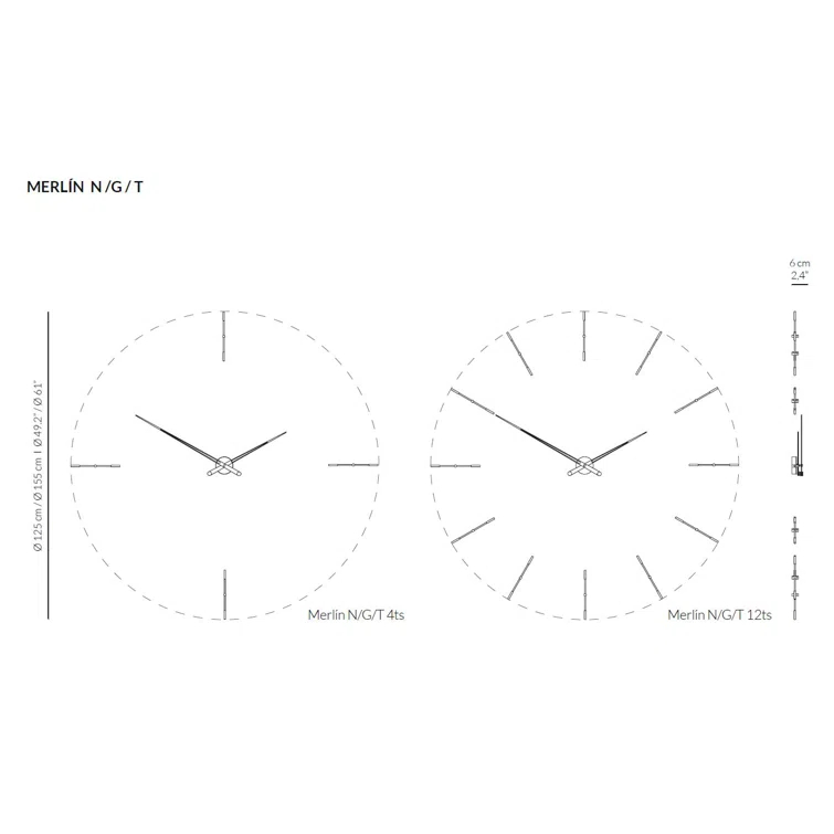 Large Chrome and Walnut Minimalist Wall Clock with German Mechanism