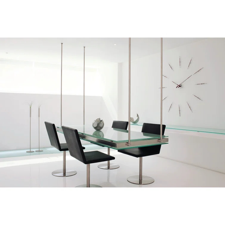 Large Chrome and Walnut Minimalist Wall Clock with German Mechanism