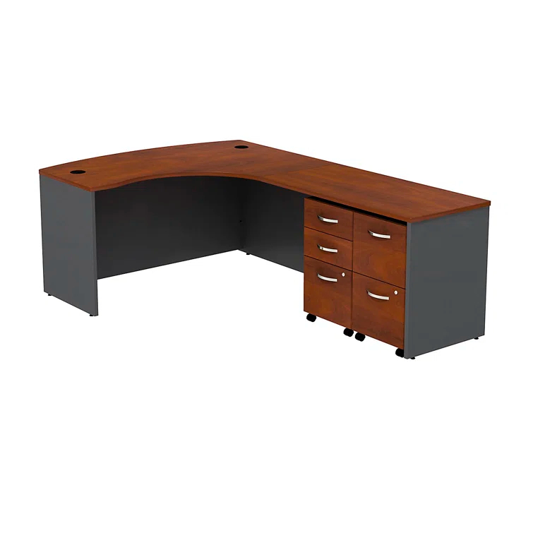 Series C Bow Front Left Handed L Shaped Desk with 2 Mobile Pedestals