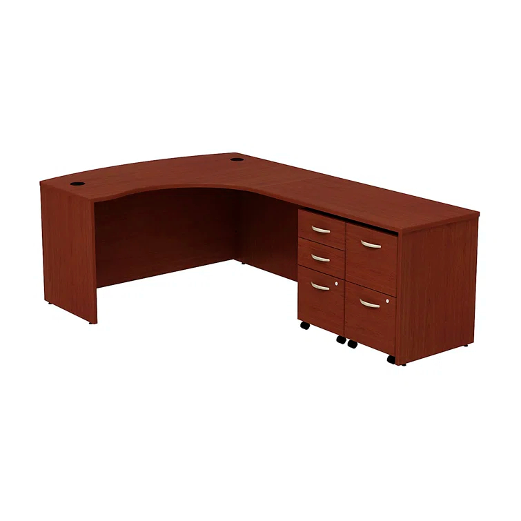 Series C Bow Front Left Handed L Shaped Desk with 2 Mobile Pedestals