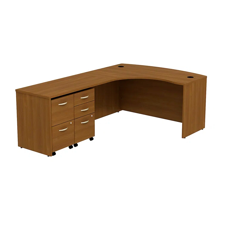 Series C Bow Front Left Handed L Shaped Desk with 2 Mobile Pedestals
