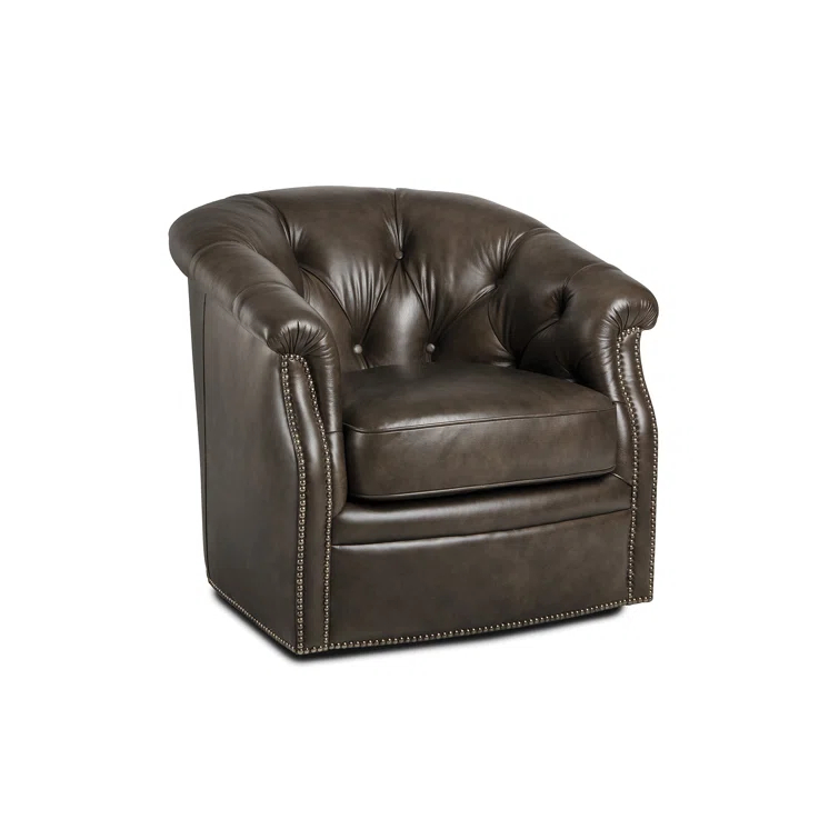 Maitland-Smith Maitland Smith Upholstery Leather Swivel Barrel Chair
