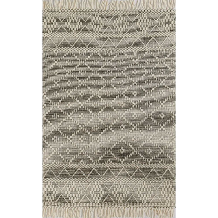 Momeni Boulder Hand Woven Wool and Cotton Geometric Charcoal Area Rug 2' X 3'