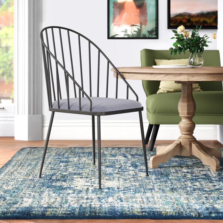 Marlowe Upholstered Metal Windsor Back Side Chair in Black