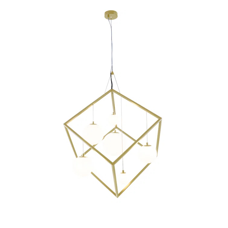 Pixie Matte Black and Brushed Brass Globe Chandelier - 21"x31"