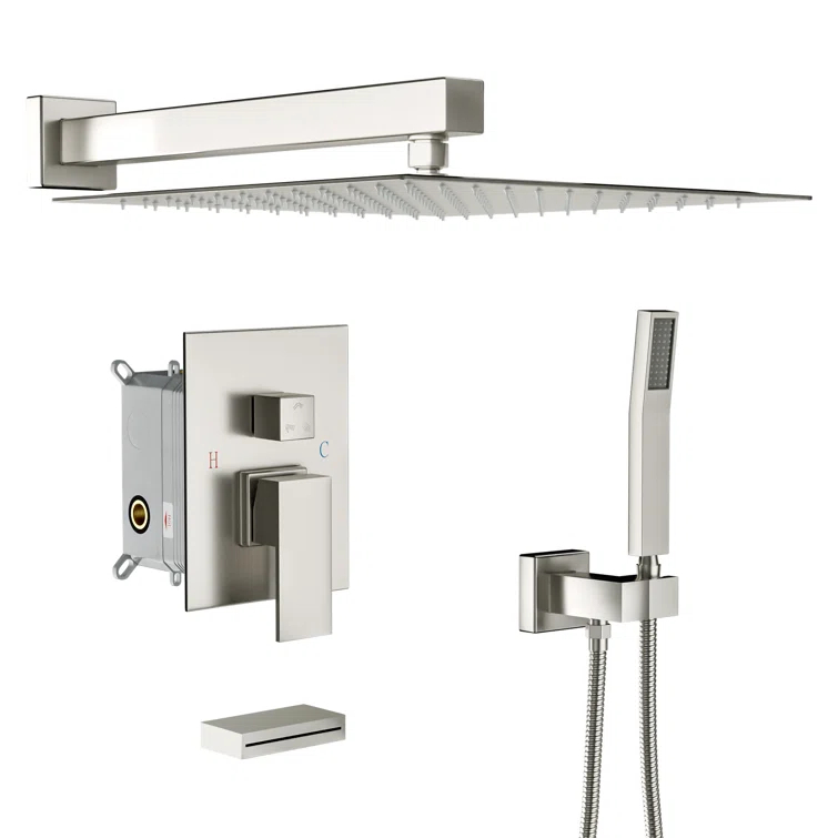 Kichae KE-KH-SLF16013-SS 12 Inch Dual Shower Head Wall Mounted Shower System with Rough-In Valve