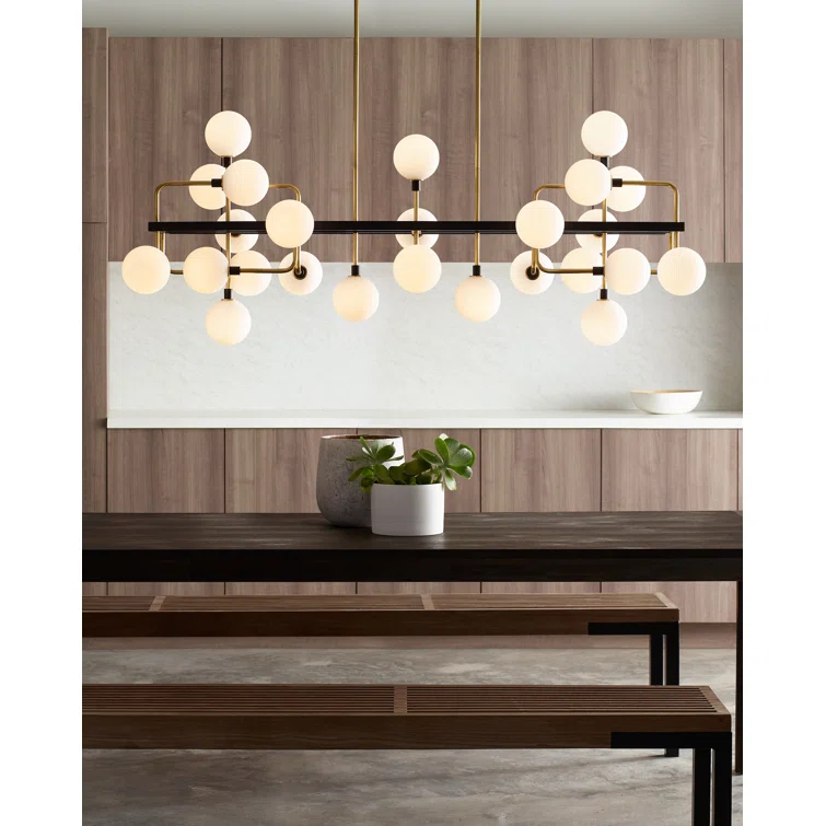 Brass and Opal Glass 25-Light Sputnik Chandelier