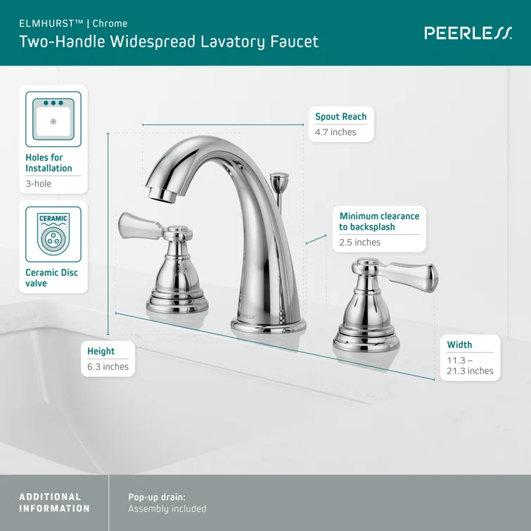 Elmhurst Widespread 2-handle Bathroom Faucet with Drain Assembly