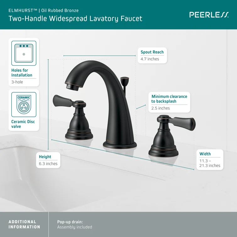 Elmhurst Widespread 2-handle Bathroom Faucet with Drain Assembly
