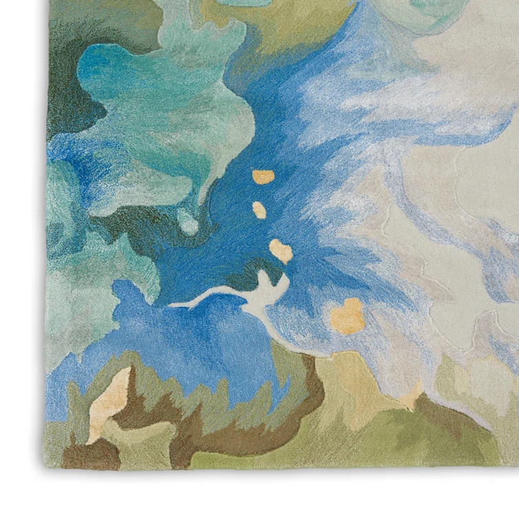 Handmade Blue Abstract Wool Cotton 8' x 10' Rug