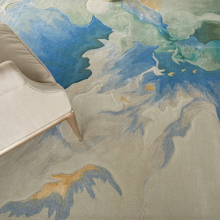 Handmade Blue Abstract Wool Cotton 8' x 10' Rug