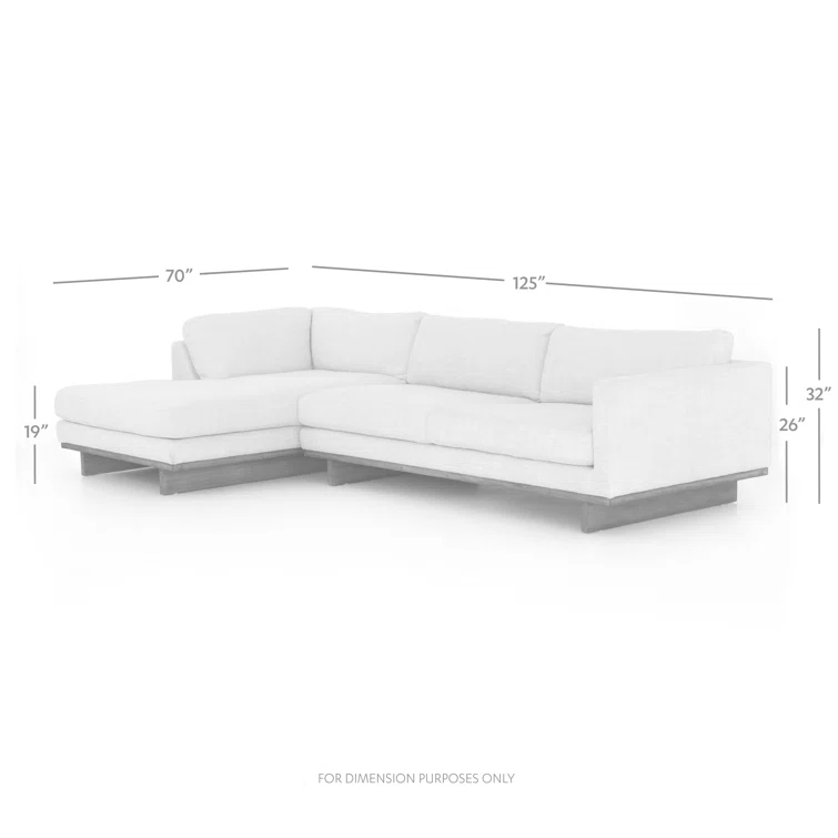 Everly Cream Fabric Two-Piece Sectional with Wood Base