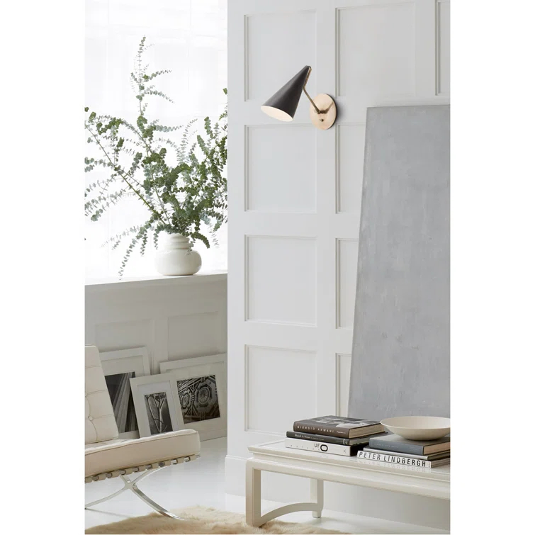 Clemente Adjustable Antique Brass Wall Sconce with Plaster White Shade