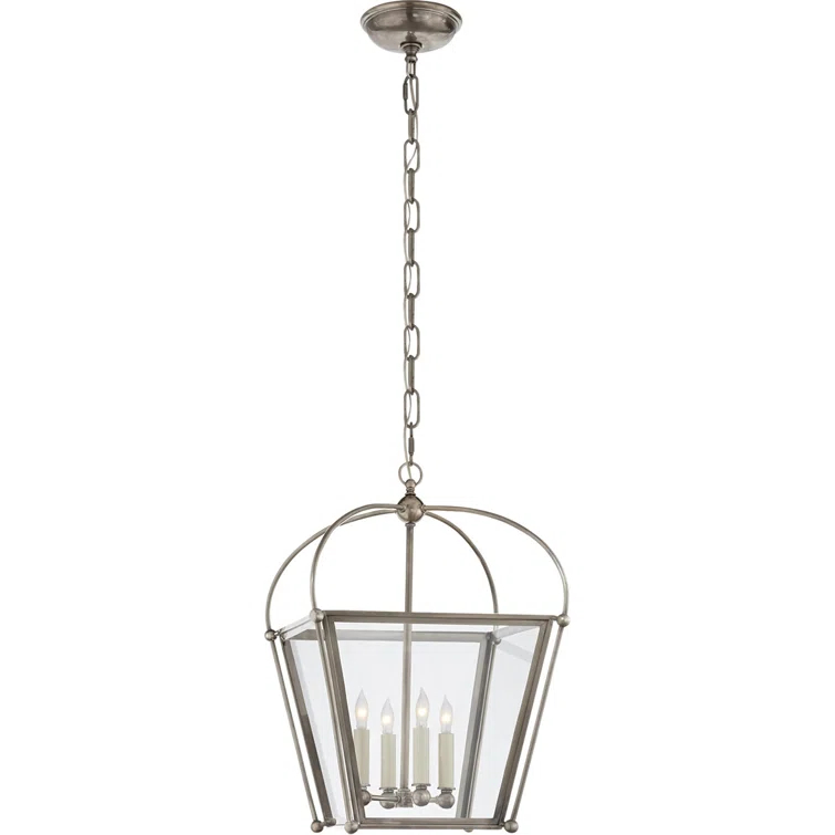 Riverside Polished Nickel Square Lantern with Clear Glass Panels