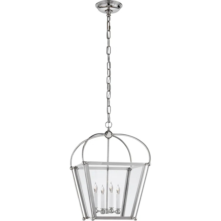 Riverside Polished Nickel Square Lantern with Clear Glass Panels