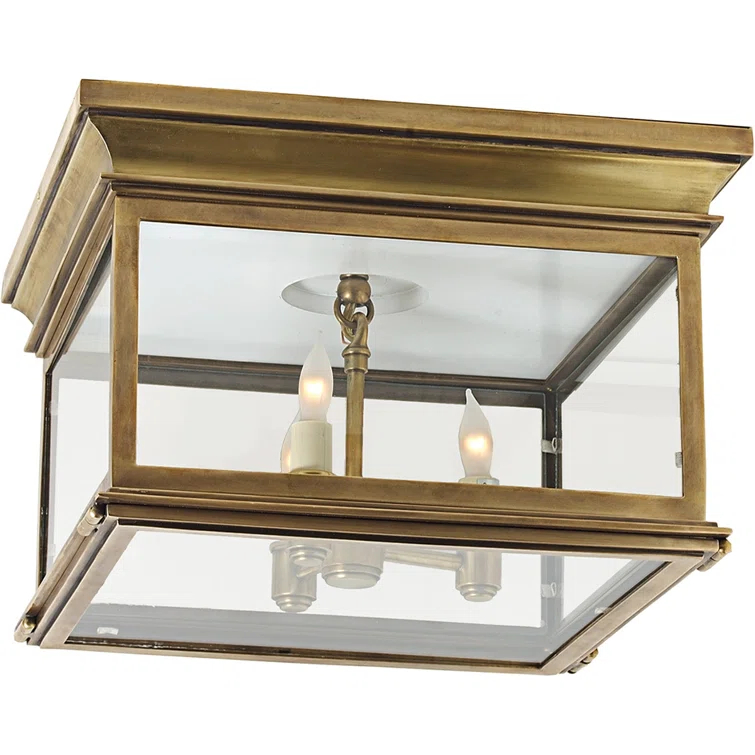 Antique Brass and Clear Glass 13" Flush Mount Light