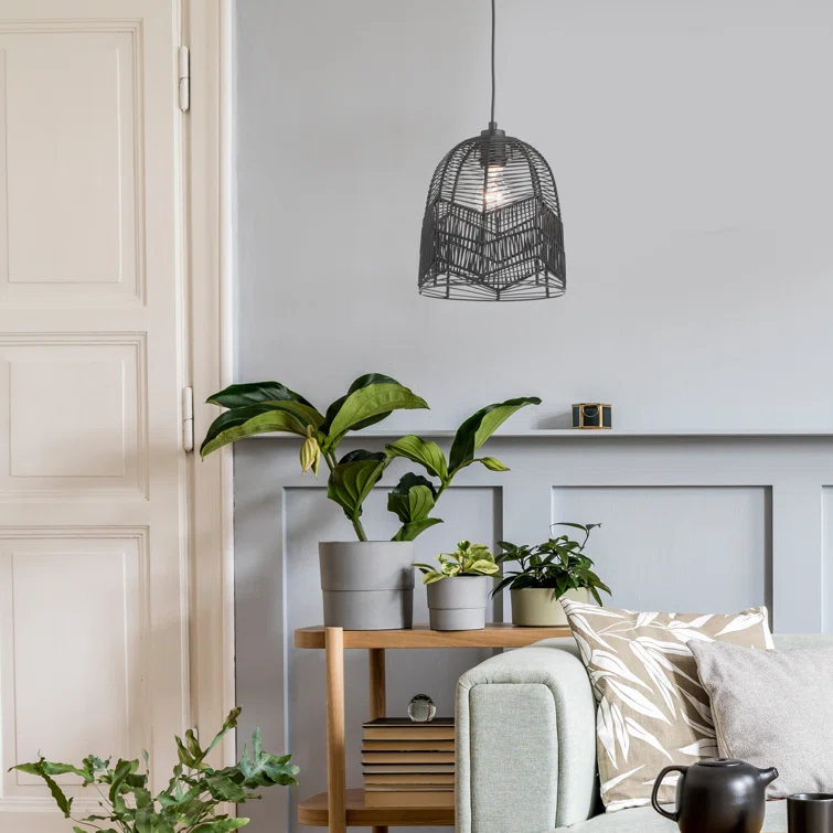 10"W Amher 1-Light Black Rattan Pendant Light