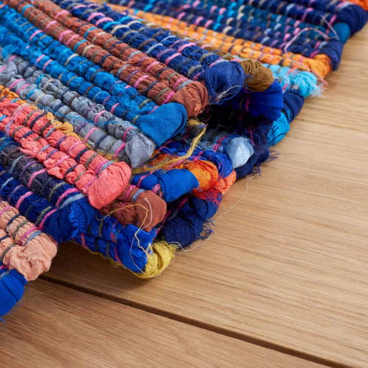 Fales Rag Rug Hand Woven Cotton Striped Rug