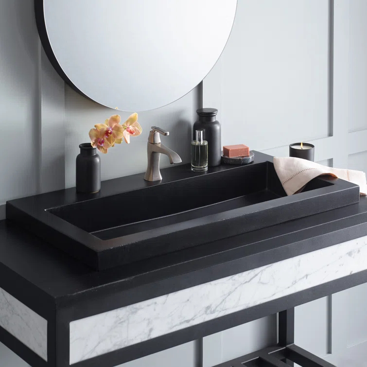 Native Stone Handcrafted Concrete 36" Trough Bathroom Sink