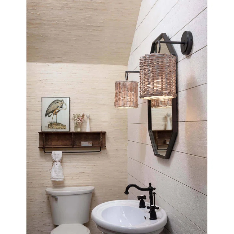 Nantucket Elegance 13.75" Oil Rubbed Bronze Rattan Wall Sconce