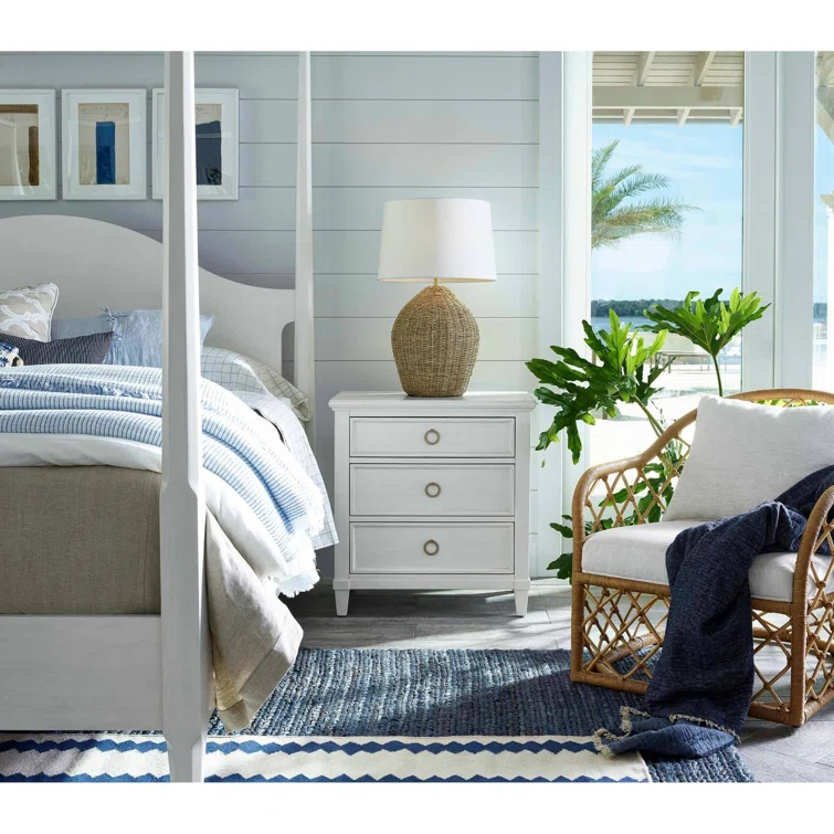 Seaside Natural Woven Rattan Table Lamp with White Linen Shade