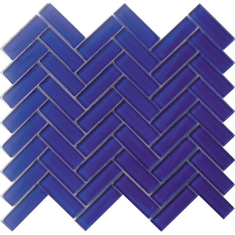 11"X 12.6" Herringbone Polished Glass Mosaic Tile