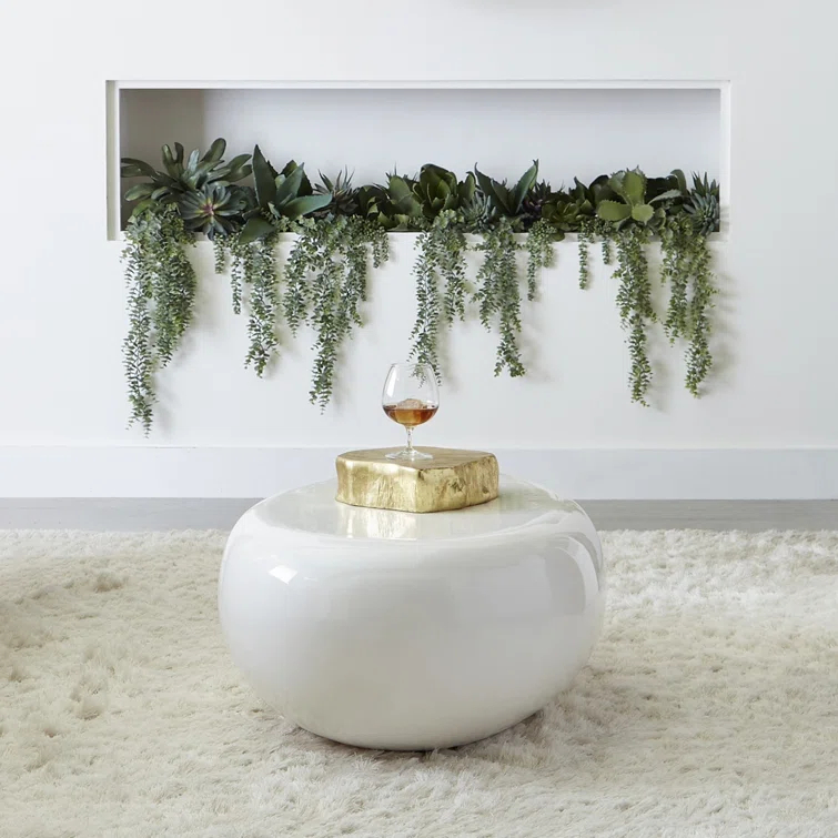 Phillips Collection Gel Coat White River Stone Solid Coffee Table