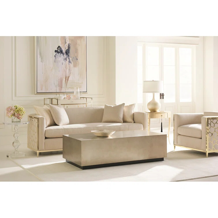 Beige Wood Rectangular Coffee Table with Storage