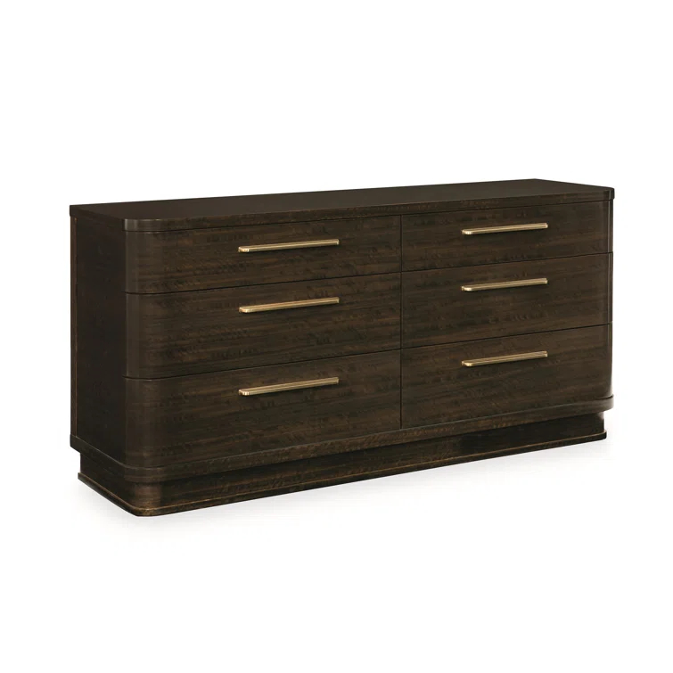 Transitional Aged Bourbon 6-Drawer Dresser with Golden Bronze Pulls
