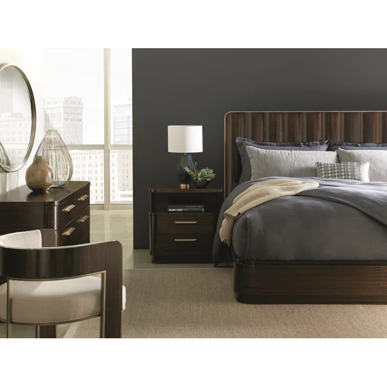 Transitional Aged Bourbon 6-Drawer Dresser with Golden Bronze Pulls
